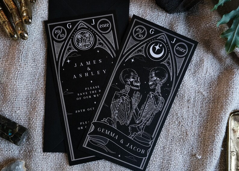 Gothic Save the Date | Til Death Do Us Part Tarot Card | Dark Wedding Announcement Card image 5