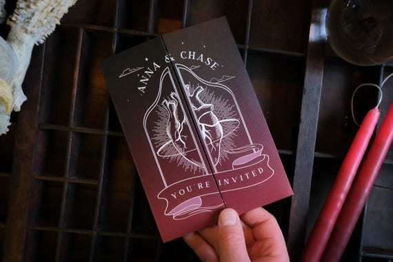 Bleeding Heart Gothic Wedding Gatefold Invitation | Dark Romantic Alternative | Halloween Invite