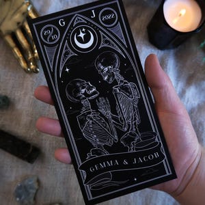 Gothic Save the Date | Til Death Do Us Part Tarot Card | Dark Wedding Announcement Card image 3