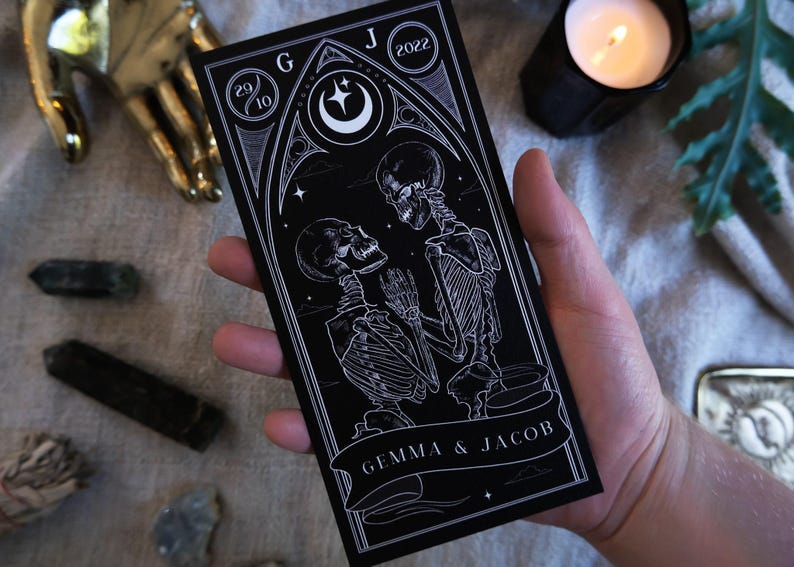 Gothic Save the Date | Til Death Do Us Part Tarot Card | Dark Wedding Announcement Card image 3