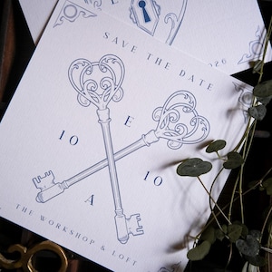 Serrure de mariage vintage et clé réservez la date, carte réservez la date personnalisée pour mariage et événements