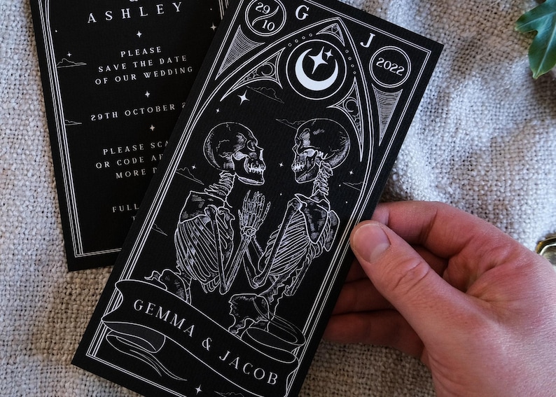 Gothic Save the Date | Til Death Do Us Part Tarot Card | Dark Wedding Announcement Card image 4