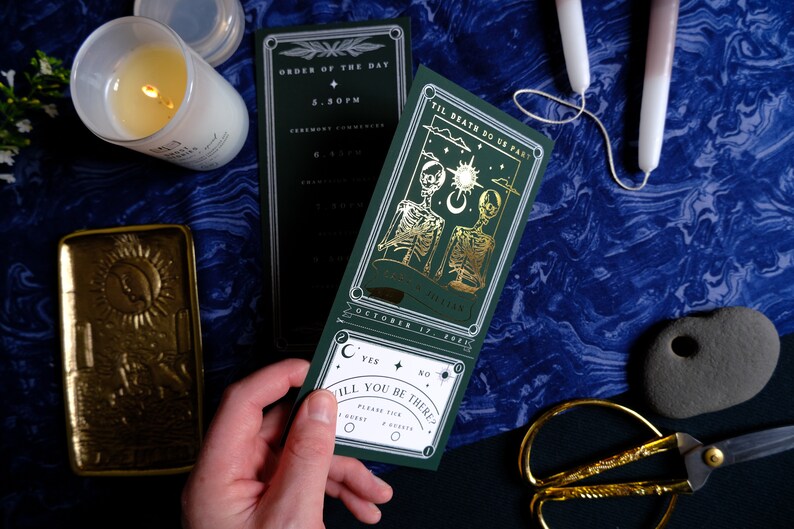 Gold Foil 'til Death Do Us Part' Tarot Card Invitation, Personalised Invitation RSVP card for Wedding & Events image 7