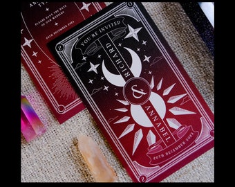 Tarjeta de Tarot 'Sol y Luna' imprimible Guardar la fecha, Invitación personalizada a guardar la fecha para bodas y eventos - Descarga instantánea