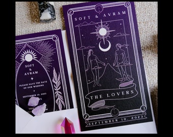 Printable 'The Lovers' Tarot Card Save the Date, Personalised Save the Date Invitation for Wedding & Events - Instant Download