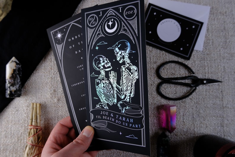 Unique Foiled Tarot Card Invitation Suite 'Til Death Do Us Part', Personalised 3 piece set for Wedding & Events image 3