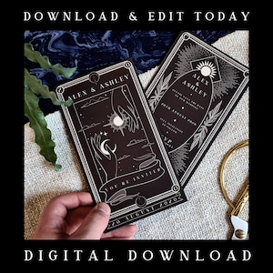 Carta de Tarot "Sol y Luna" imprimible para guardar la fecha. Invitación personalizada para guardar la fecha para bodas y eventos. Descarga instantánea.