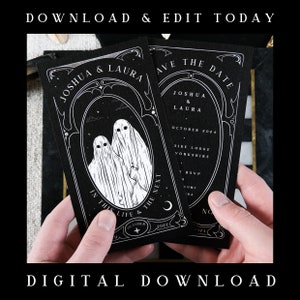 Invitación imprimible para guardar la fecha de Ouija "Fantasmas, en esta vida y en la próxima". Invitación personalizada para guardar la fecha de boda - Descarga instantánea.