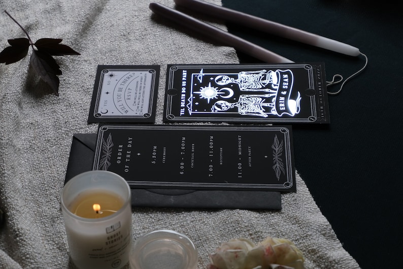 Unique Foiled Tarot Card Invitation Suite 'Til Death Do Us Part', Personalised 3 piece set for Wedding & Events image 3