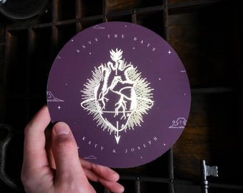 Foiled Anatomisches Herz Save the Date | Gothic Hochzeitsansage | Handbemalte Karte