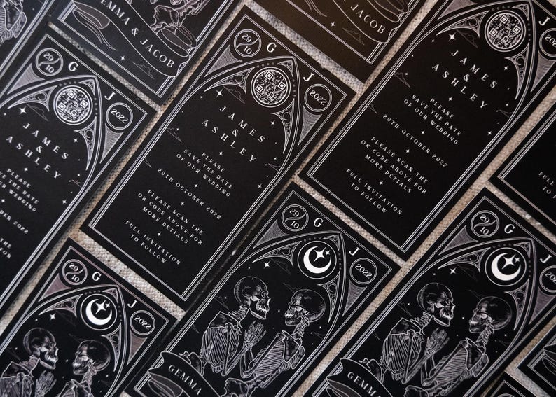 Gothic Save the Date | Til Death Do Us Part Tarot Card | Dark Wedding Announcement Card image 8