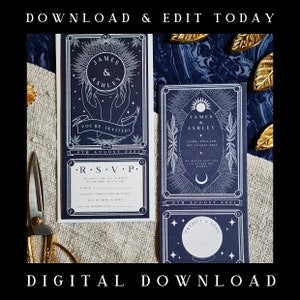 Invitación imprimible con cartas del tarot, personalizada para bodas y eventos - Descarga instantánea