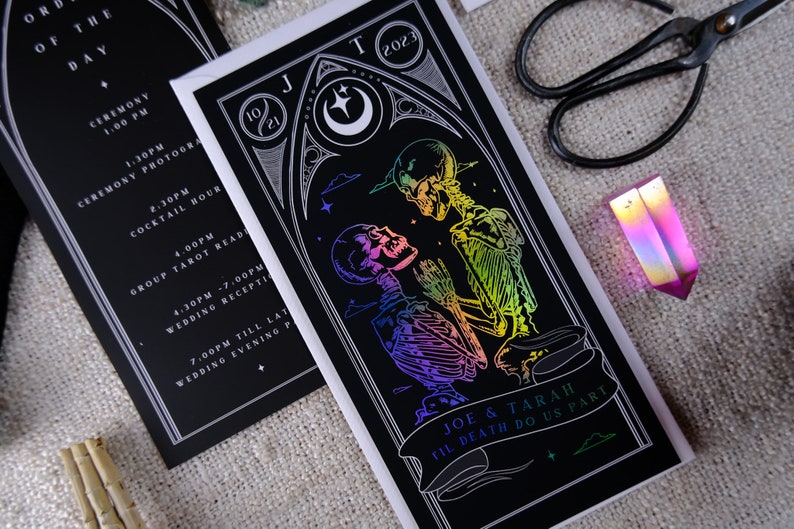 Unique Foiled Tarot Card Invitation Suite 'Til Death Do Us Part', Personalised 3 piece set for Wedding & Events image 2