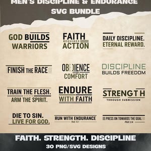 Men's Christian Faith Strength Discipline SVG Bundle | 30 Scripture T-Shirt Designs (Digital Download)