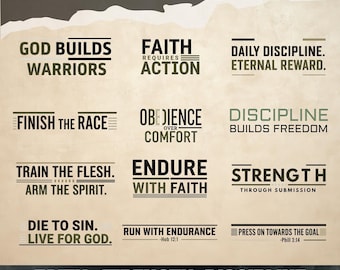 Men's Christian Faith Strength Discipline SVG Bundle | 30 Scripture T-Shirt Designs (Digital Download)