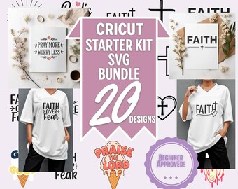 Cricut Starter Kit Simple Christian SVGs – Easy Cut Files for Beginners | 20 Design Bundle SVG PNG Digital Download