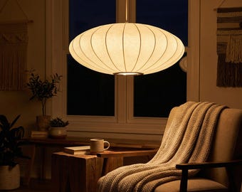 Lampa wisząca Wabi Sabi Pumpkin Silk, japoński żyrandol retro, lampa wisząca z połowy XX wieku