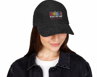 Grandma Wears Her Heart On Her Sleeve Cap | Corduroy Embroidered Hat