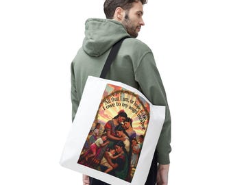 Mother and Children Illustration Tote Bag | Vintage Religious Artwork, "I Owe to My Angel Mother"