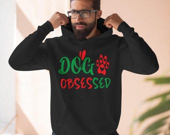 Dog Obsessed Hoodie | Paw Print Script, Green and Red Pet Lover Design