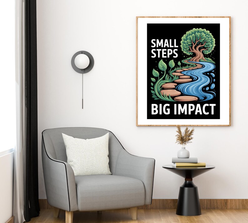 Small Steps Big Impact Printable Poster, Nature Tree River Motivational ...