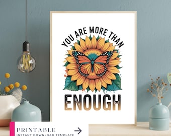 Sunflower Butterfly Printable Poster, Motivational Wall Art (Digital Download)