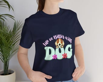 Beagle Dog Graphic Tee | Cute Puppy Illustration, Pastel Flower Design