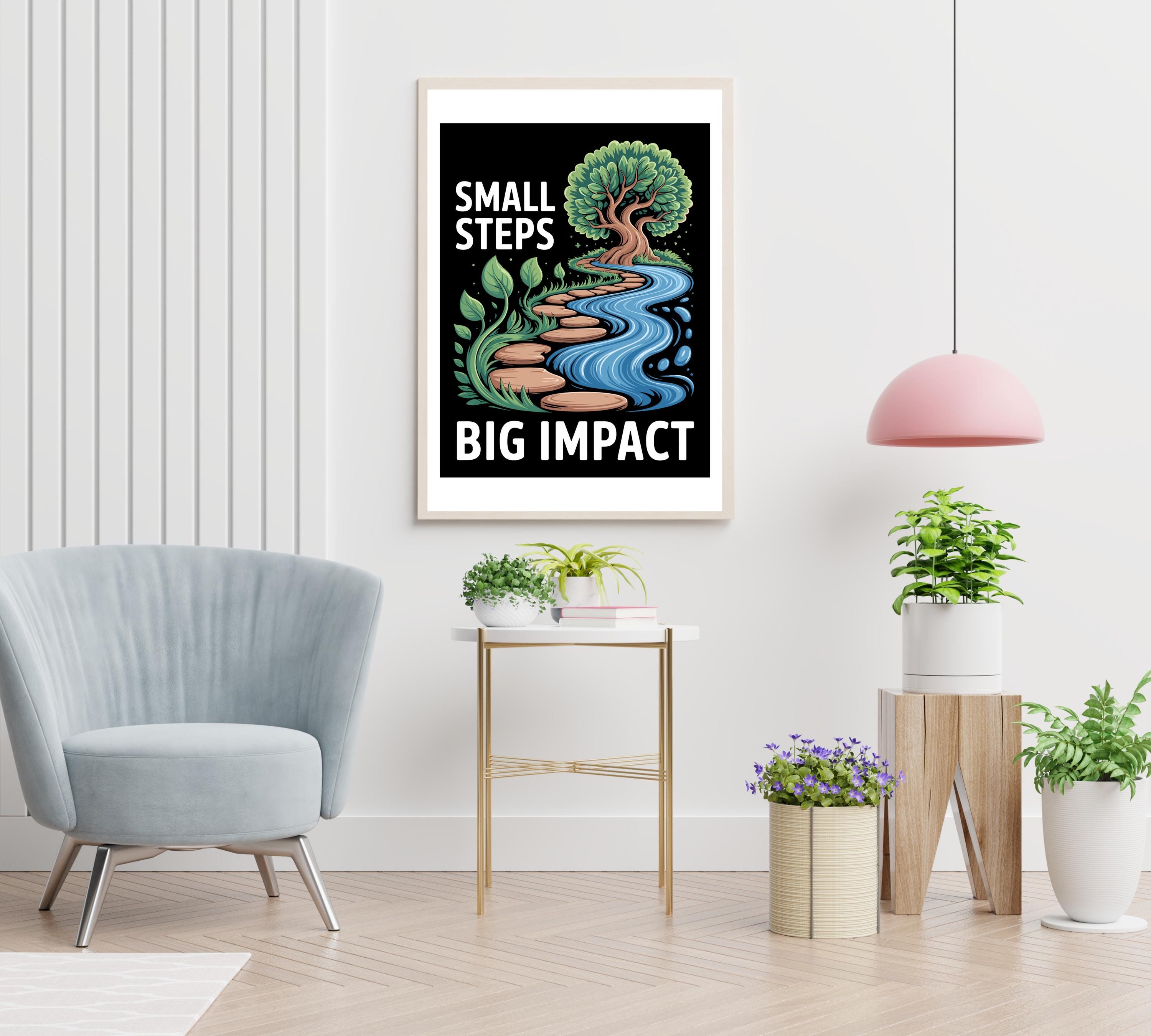 Small Steps Big Impact Printable Poster, Nature Tree River Motivational ...
