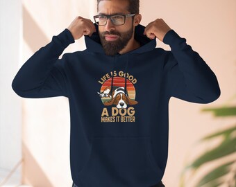 Life Is Good A Dog Makes It Better Hoodie | Dog Retro Sunset Pullover