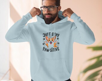 Just Stay Paw-sitive Corgi Hoodie | Cute Dog Illustration, Paw Prints