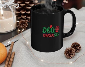 Red and Green Floral Doodle Mug | Black Mug