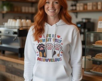 Cat Paws Hoodie | Playful Kitten Paw Print Graphic, Cozy Fleece Pullover