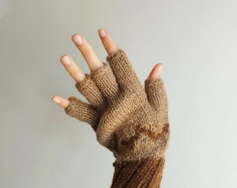 ARENA - Handwoven Organic Llama Wool Fingerless Mittens | One of a Kind