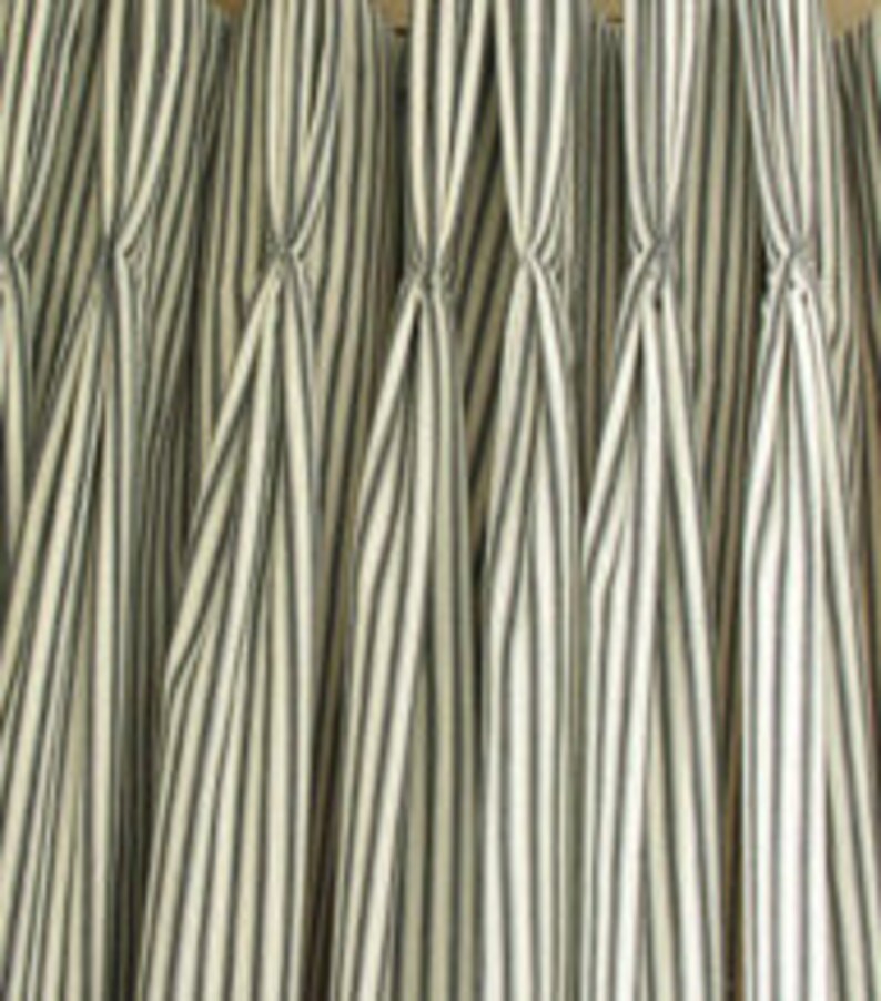 Ticking Stripes BlackBlueCharcoalTan Sand Grey Two 96L Custom Curtain Panels With Pinch Pleats