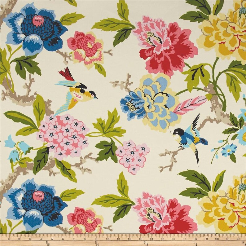 Bird Floral Garden Gardenia Green Orange Blue Yellow Two 96 x 50 Custom OutdoorIndoor Curtain Panels