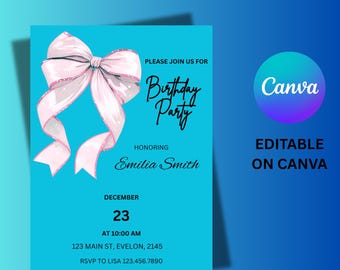Bow birthday invitation template