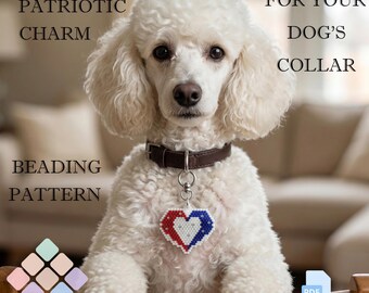 Patrón de cuentas para collar de perro (PDF), diseño de punto de ladrillo con corazón patriótico, colgante Miyuki Delica 11/0 DIY