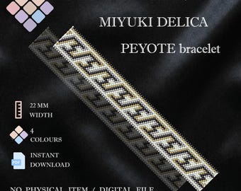 PDF con patrón geométrico de peyote, guía para pulsera moderna de Miyuki Delica en oro y negro, joyería minimalista DIY para hombres y mujeres, diseño en zigzag paso a paso.