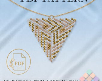 Patrón de triángulo peyote en PDF, tutorial de colgante y pendientes con cuentas 3D, joyería nupcial DIY, patrón Miyuki Delica, collar geométrico dorado