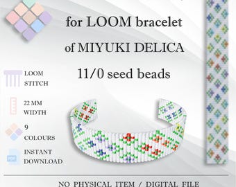 Armbandpatroon met bloemenkralenweefgetouw, Miyuki Delica 11/0 (pdf-patroon)