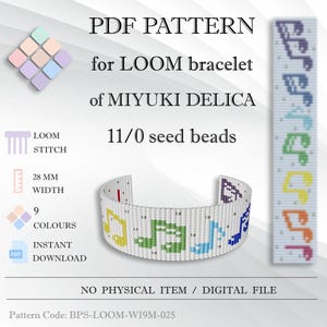 Rainbow Music Notes Loom Bracelet Pattern, Miyuki Delica (PDF Pattern)