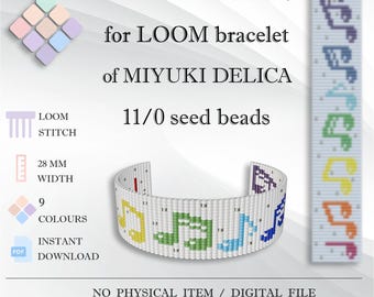 Patrón de pulsera de notas musicales arcoíris, Miyuki Delica (patrón en PDF)