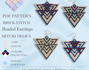 Patrones geométricos triangulares para abalorios, impresionante paquete 4 en 1 con puntada de ladrillo, regalo para fabricantes de joyas, tutorial en PDF para Miyuki Delica 11/0 (descargable)