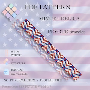 4th of July Patriotic Bead Pattern, Miyuki Delica 11/0 Chart, American Flag Colors Peyote Bracelet, Memorial Day DIY Jewelry Making PDF.