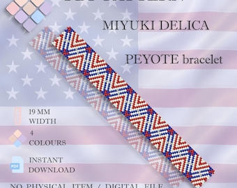 Patrón de cuentas patrióticas para el 4 de julio, tabla para Miyuki Delica 11/0, pulsera peyote con los colores de la bandera estadounidense, PDF para hacer joyas DIY para el Día de los Caídos.