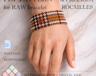 Patrón de pulsera Boho Plaid RAW Stitch (descarga en PDF), cuentas Preciosa