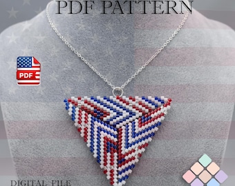 Patrón de peyote con temática de EE. UU., PDF de triángulo con cuentas 3D, tutorial de collar patriótico rojo, azul y blanco, patrón de cuentas Miyuki, joyería DIY para el 4 de julio