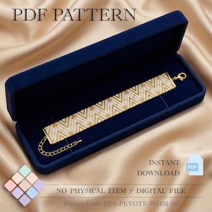 Patrón elegante de pulsera de peyote en PDF, diseño geométrico de joyería Miyuki Delica 11/0, regalo hecho a mano para mamá o mejor amiga.