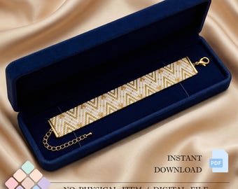 Patrón elegante de pulsera de peyote en PDF, diseño geométrico de joyería Miyuki Delica 11/0, regalo hecho a mano para mamá o mejor amiga.