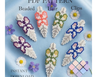 Patrón PDF de pinzas para el cabello con cuentas de mariposa, diseño de punto ladrillo para Miyuki Delica, diagrama de joyería para el cabello con cuentas, 4 combinaciones de colores